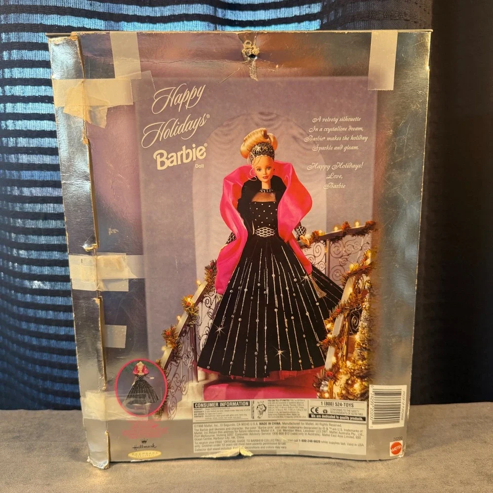 Mattel 1998 Happy Holidays Barbie Special Edition Black Pink Gown 20200 Vintage